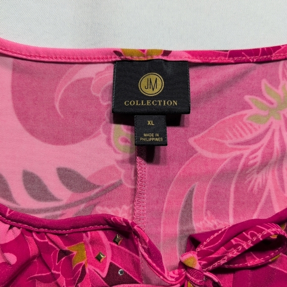 JM Collection Pink Bell Sleeve Graphic Blouse - Picture 4 of 7